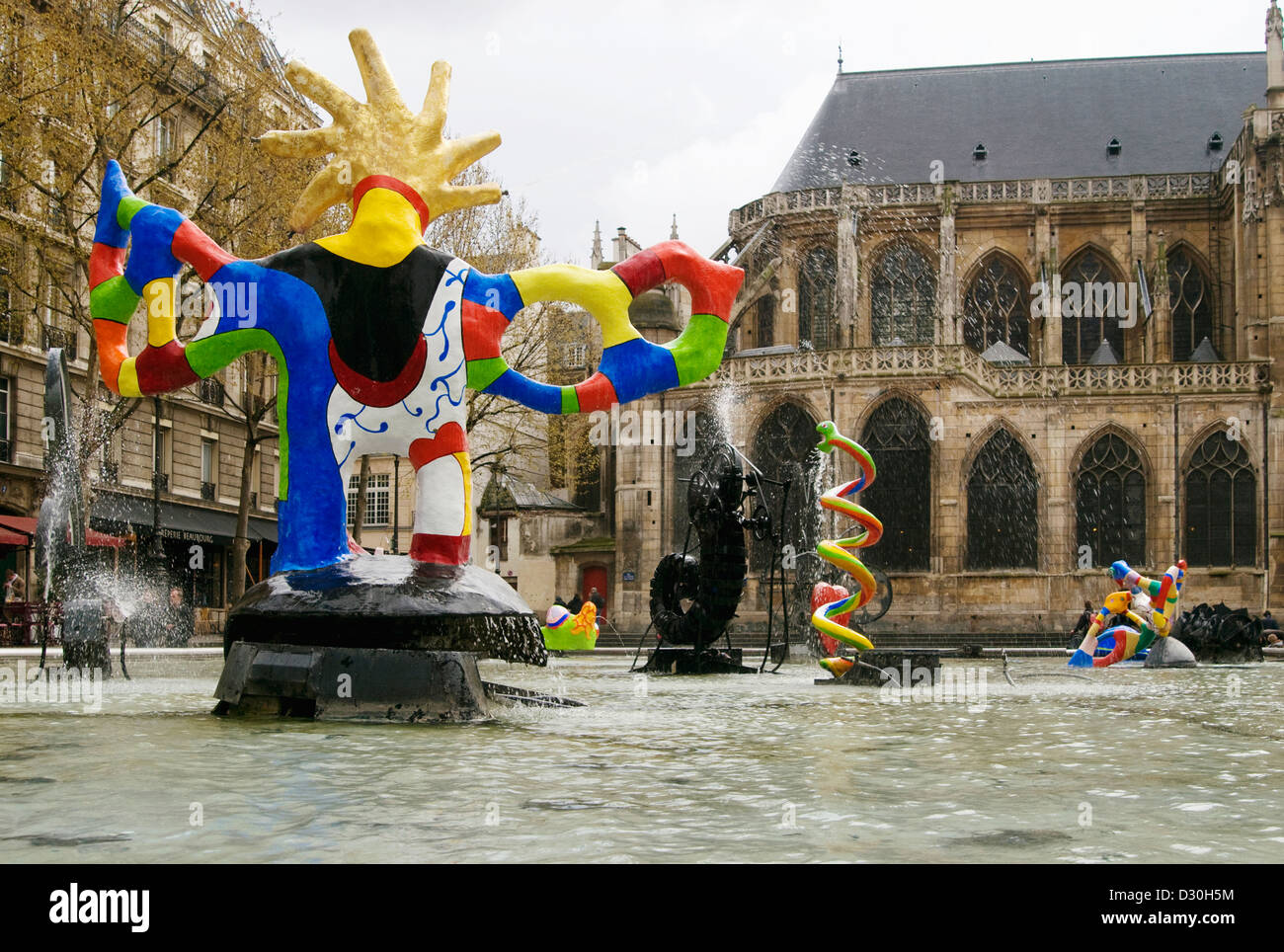 The Stravinsky Fountain representing the works of composer Igor Stravinsky created in 1983 by Niki de Phalle and Jean Tinguely. Stock Photo
