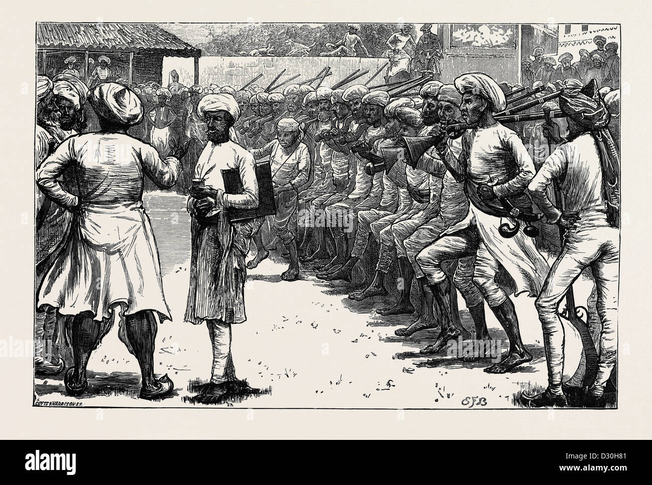 SKETCHES FROM INDIA: MUSTER OF THE IRREGULAR TROOPS OF A NATIVE STATE Stock Photo
