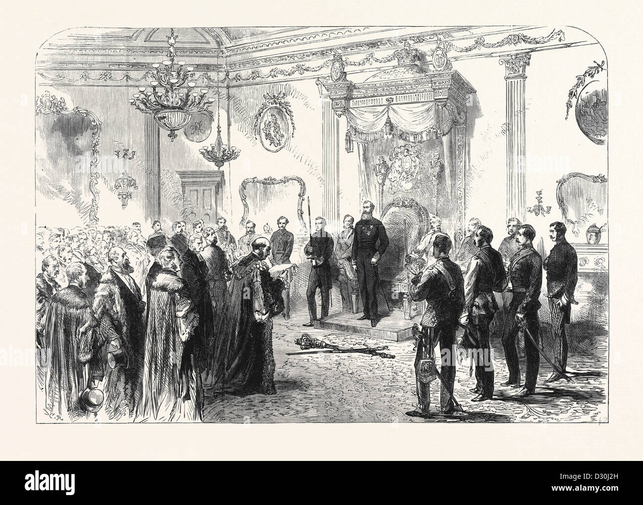 THE RIGHT HON. EARL SPENCER K.G  LORD LIEUTENANT OF IRELAND HOLDING A STATE RECEPTION AT DUBLIN CASTLE 1869 Stock Photo
