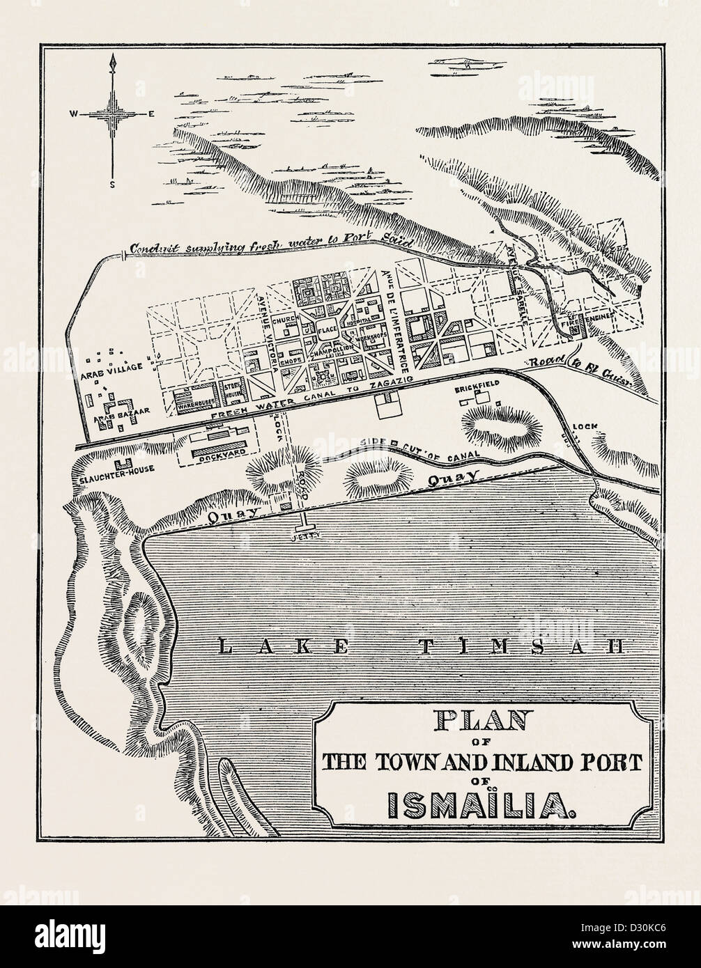 PLAN OF THE TOWN AND INLAND PORT OF ISMAÏLIA 1869 Stock Photo