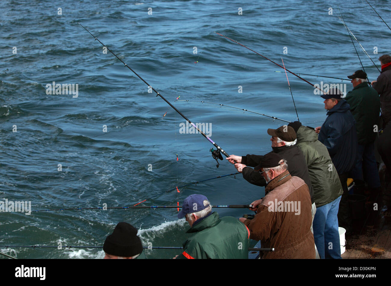 Wismar, Germany, Men in Big Game Fishing in the Baltic Sea Stock Photo