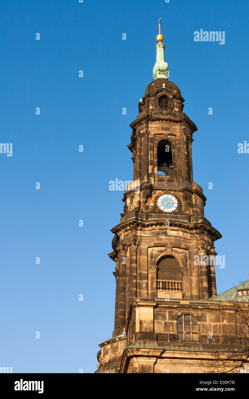 Church of the Holy Cross (Kreuzkirche) in Dresden, the Evangelical Church in Germany. It is the largest church in Saxony. Stock Photo