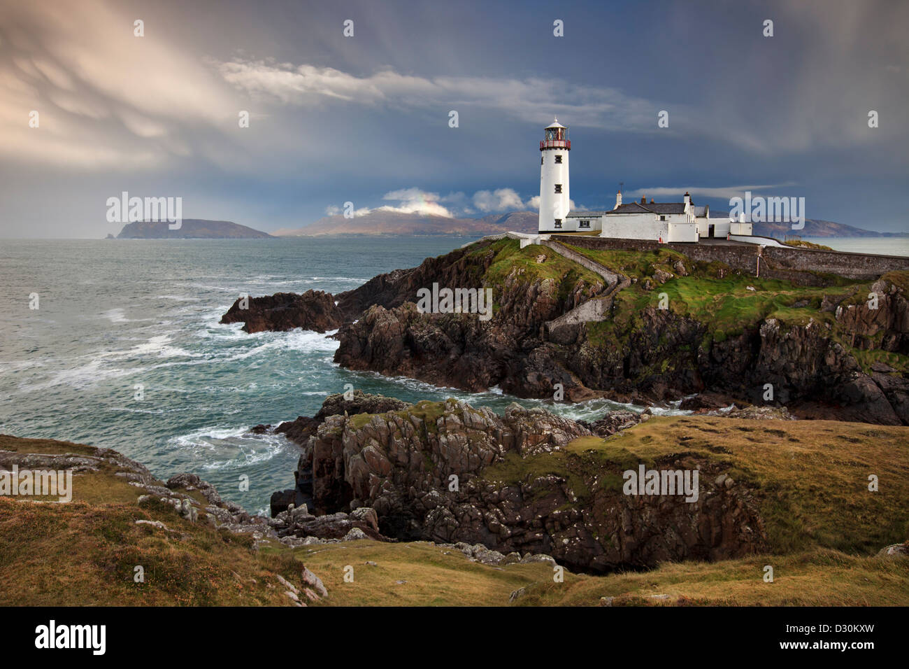 Stormy day at Fanad Head Lighthouse in County Donegal. Stock Photo