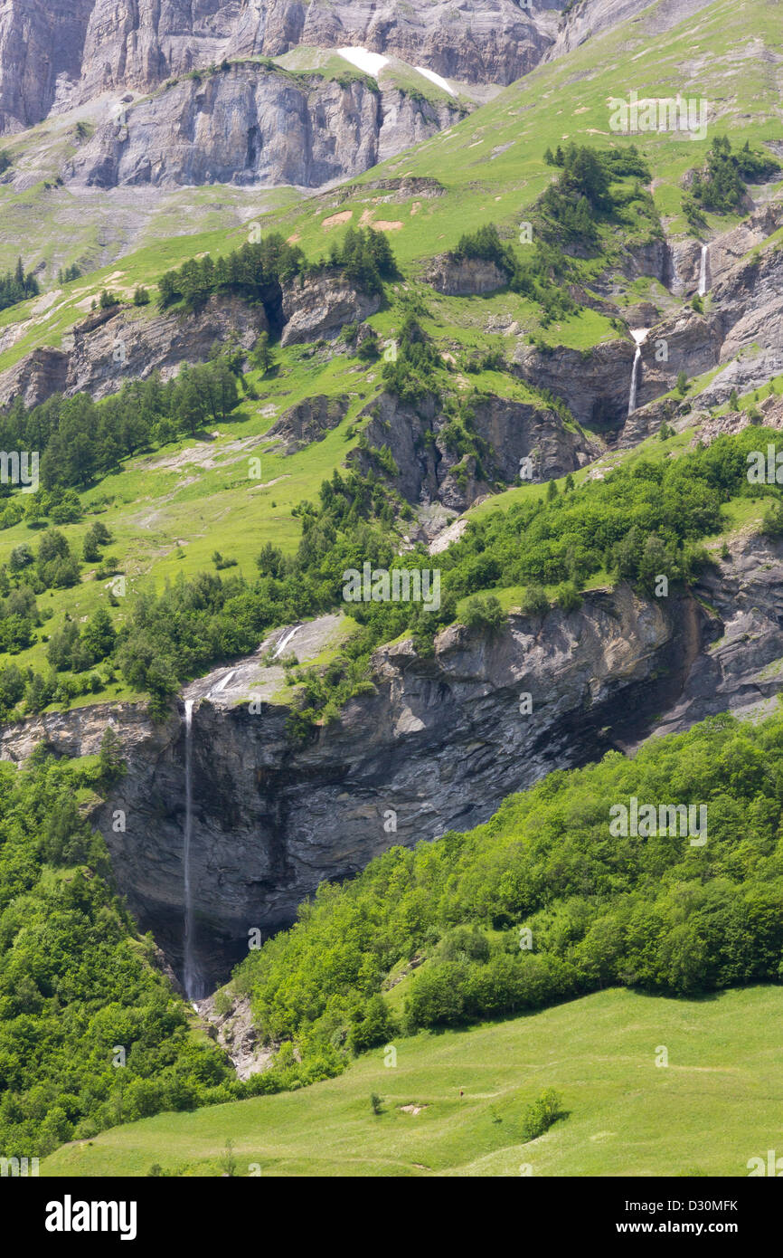 A chain of waterfalls in typical Swiss alpine scenery Stock Photo - Alamy