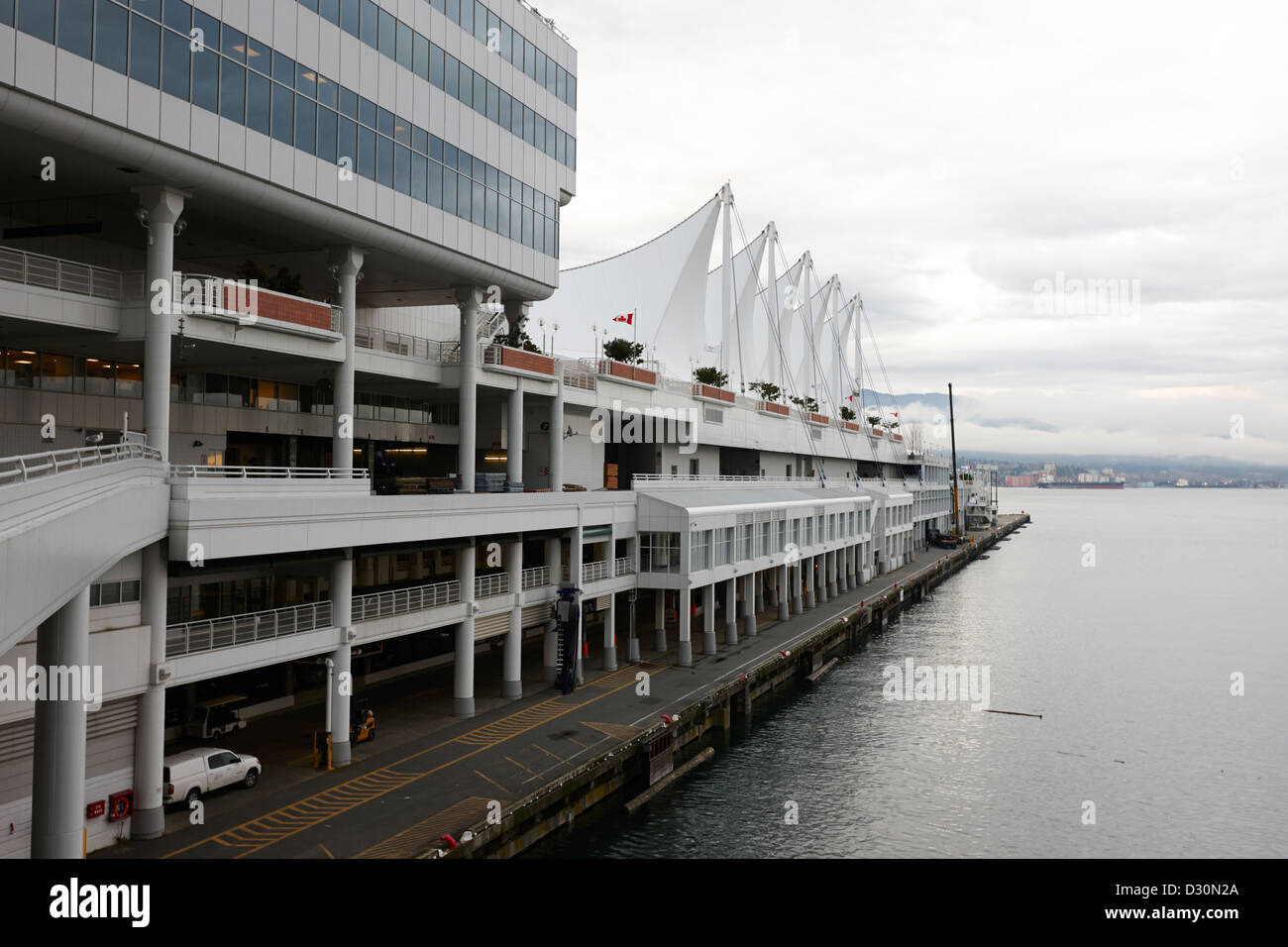 canada place cruise terminal vancouver on a dull grey overcast day BC