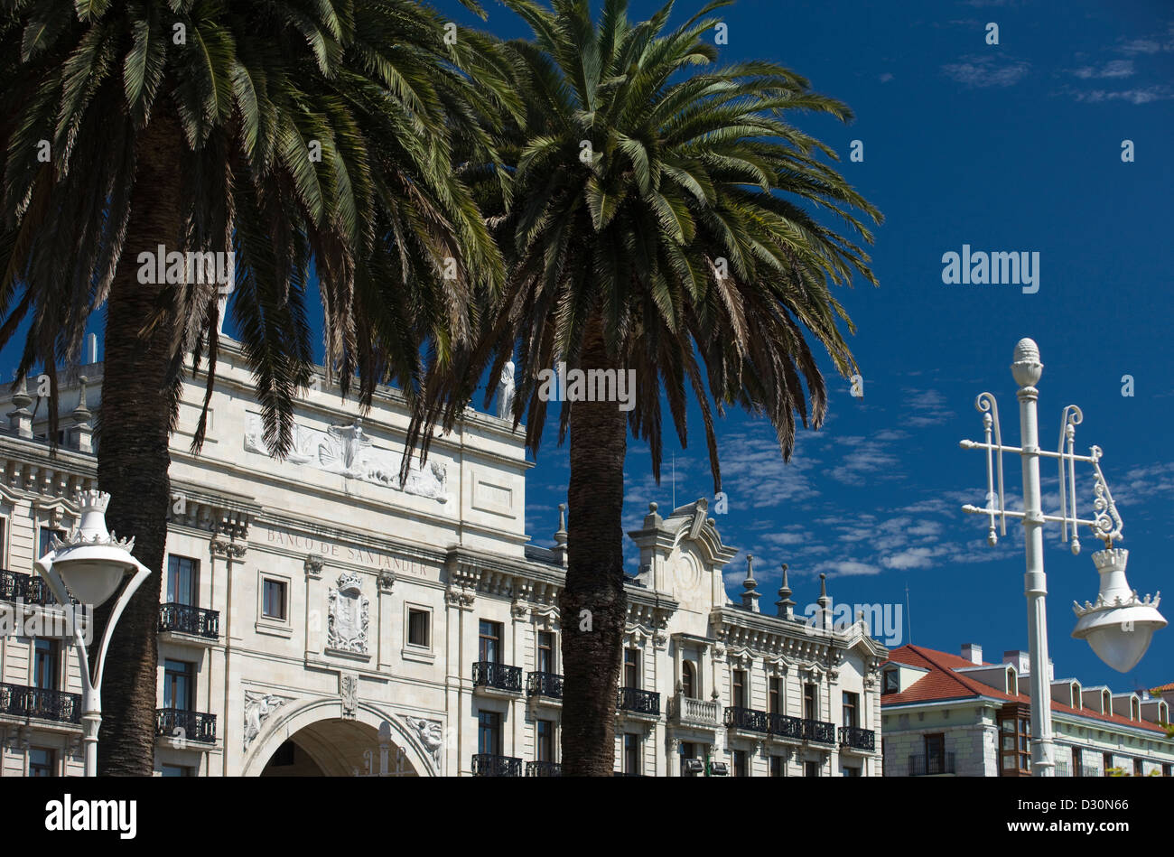 BANCO SANTANDER BUILDING FROM PEREDA GARDENS PASEO DE PEREDA SANTANDER CANTABRIA SPAIN Stock Photo