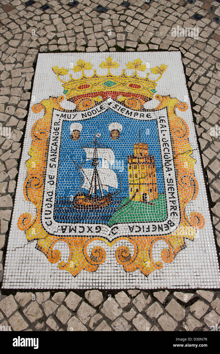 TILE MOSAIC OF SANTANDER COAT OF ARMS PEREDA GARDENS SANTANDER CANTABRIA SPAIN Stock Photo