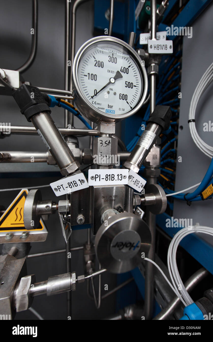 Berlin, Germany, at a pressure gauge hydrogen compressor Stock Photo