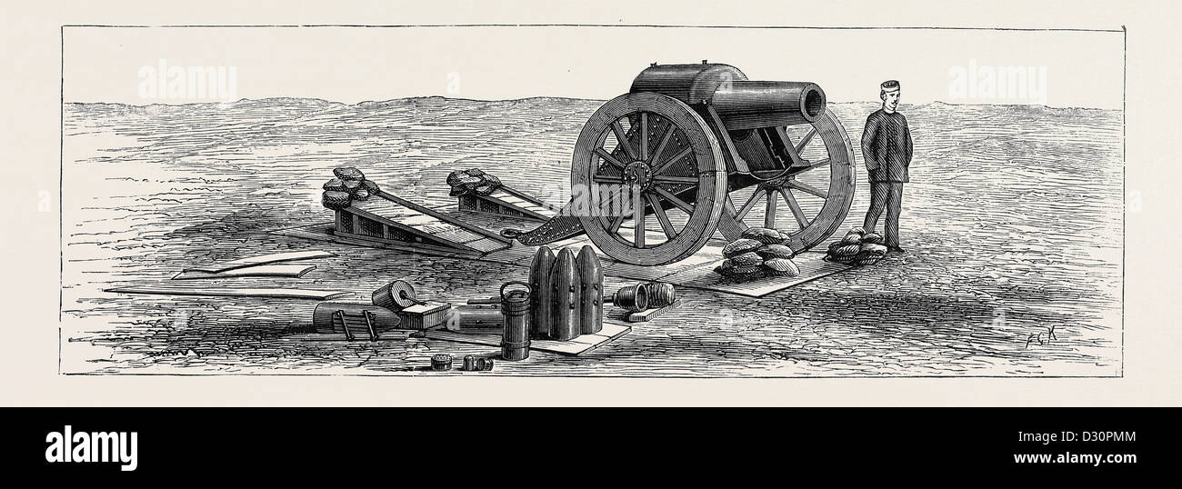 SIEGE GUNS AND EARTHWORKS, ARTILLERY EXPERIMENTS AT EASTBOURNE Stock Photo