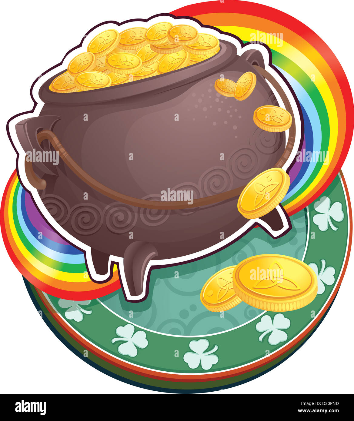 Pot of gold on Saint Patrick's Day. Stock Photo