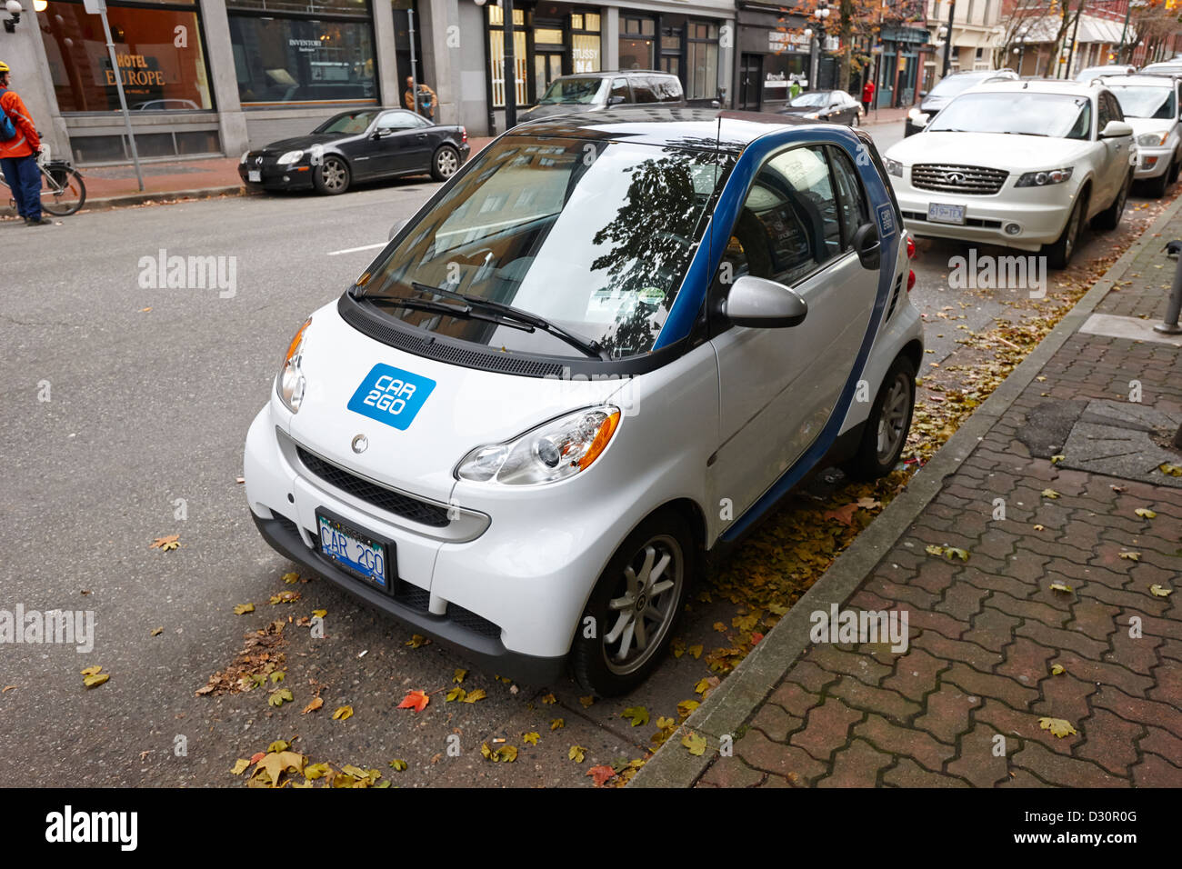 car sharing car2go electric car parked in a parking spot in downtown Vancouver BC Canada Stock Photo