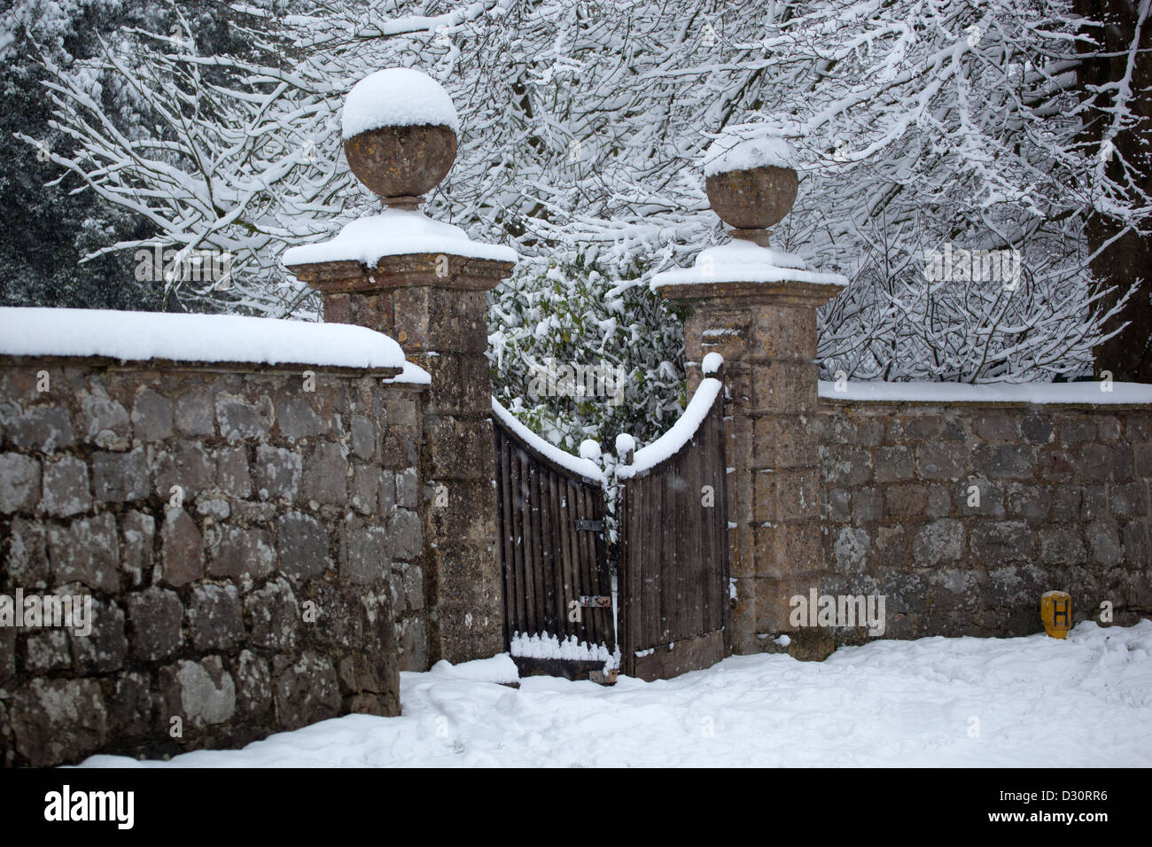 Mansion House Gate and Walls in the snow Stock Photo