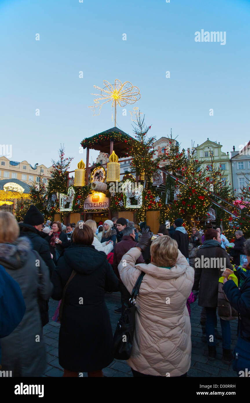 Christmas market Old town square central Prague Czech Republic Europe Stock Photo