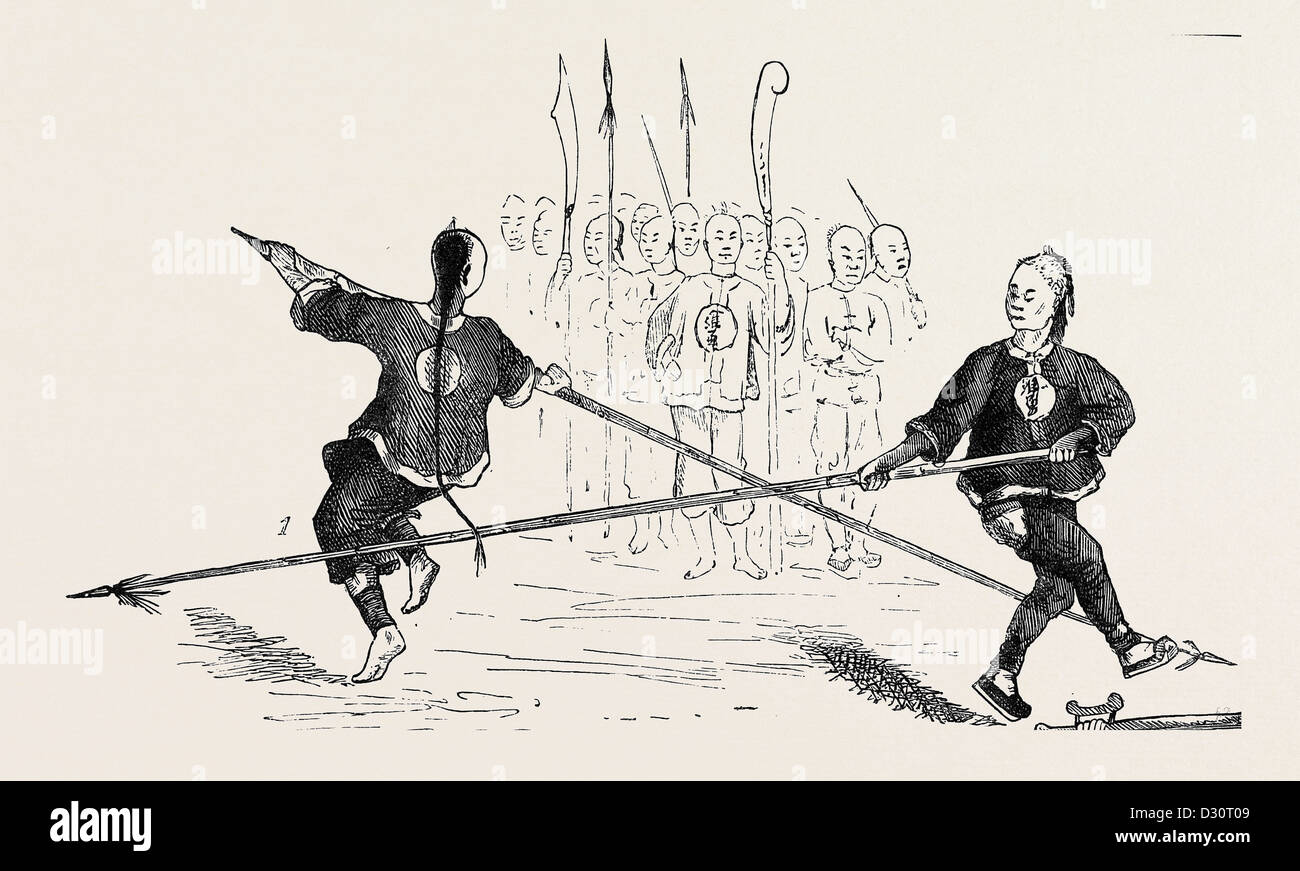 CHINESE MILITARY EXERCISES FENCING WITH SPEARS Stock Photo Alamy