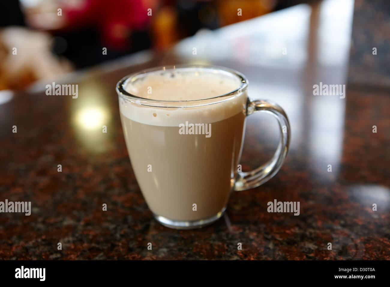 cup of chai latte tea in a cafe in Vancouver BC Canada Stock Photo