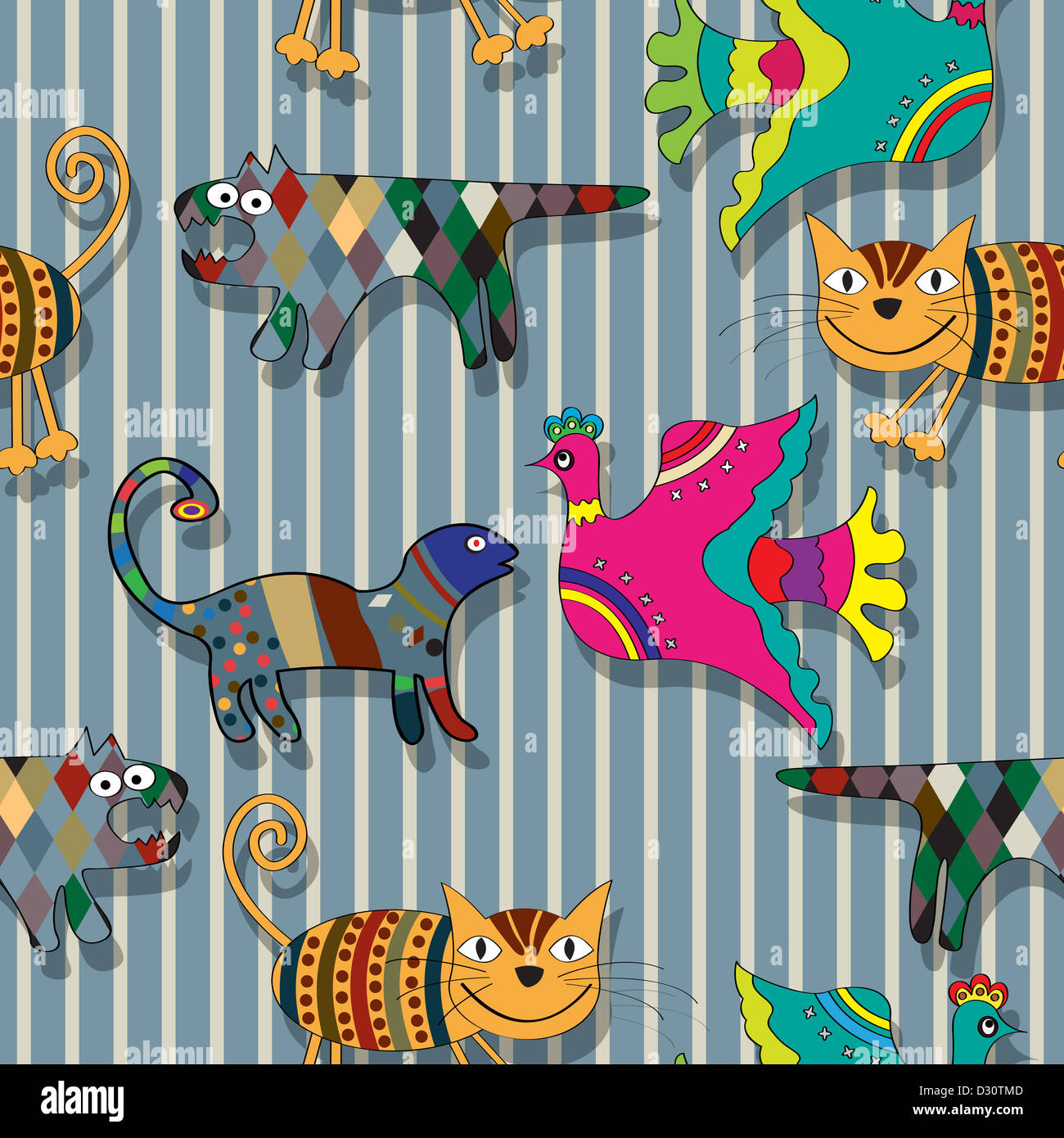 Seamless childlike drawing of animals in colors, abstract art Stock ...