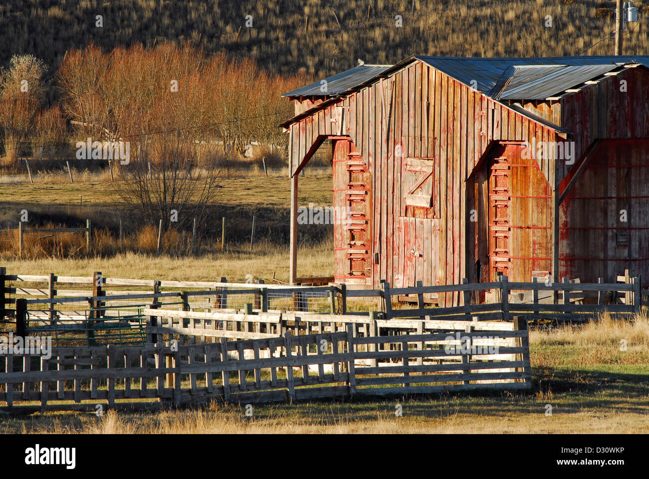 Old barn and corrals on a ranch in in Oregon's Wallowa Valley Stock ...