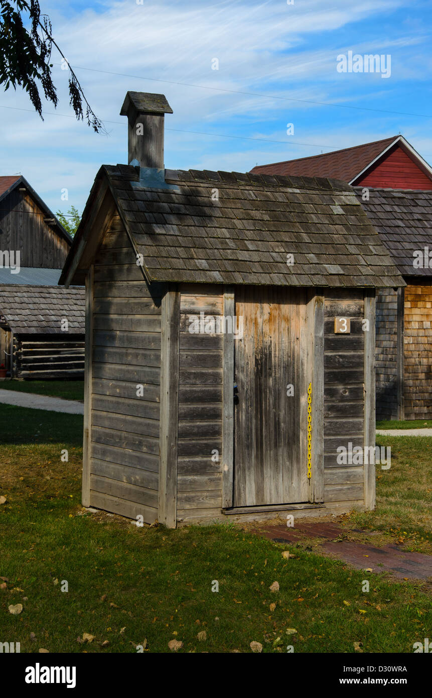 Corner of the Past outdoor museum in the Door County town of  Sister Bay, Wisconsin features restored farm buildings. Stock Photo