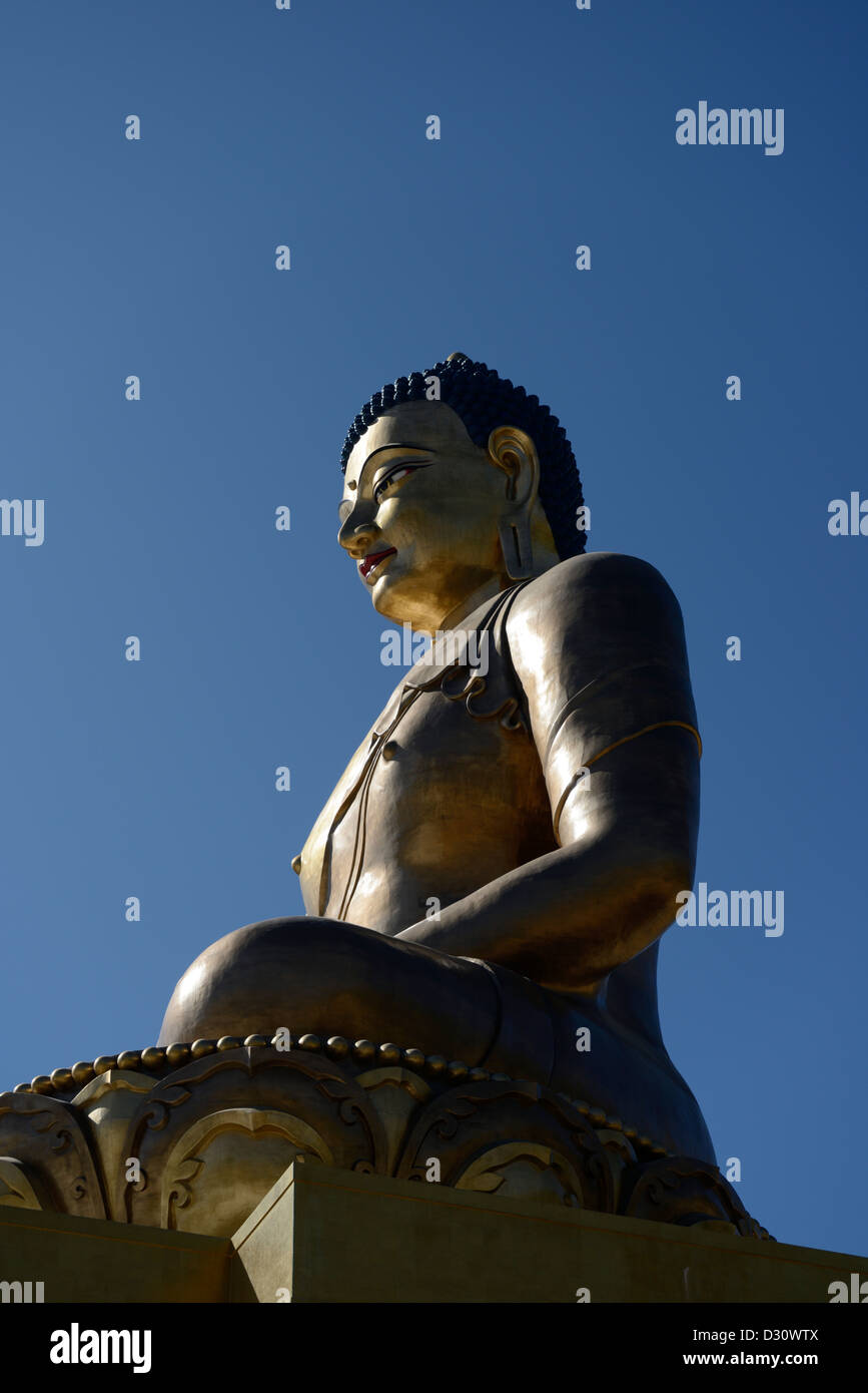 Giant golden Buddha statue,overlooks the valley with the capital Thimphu below,high vantage point,50m tall,Bhutan,36MPX,HI-RES Stock Photo