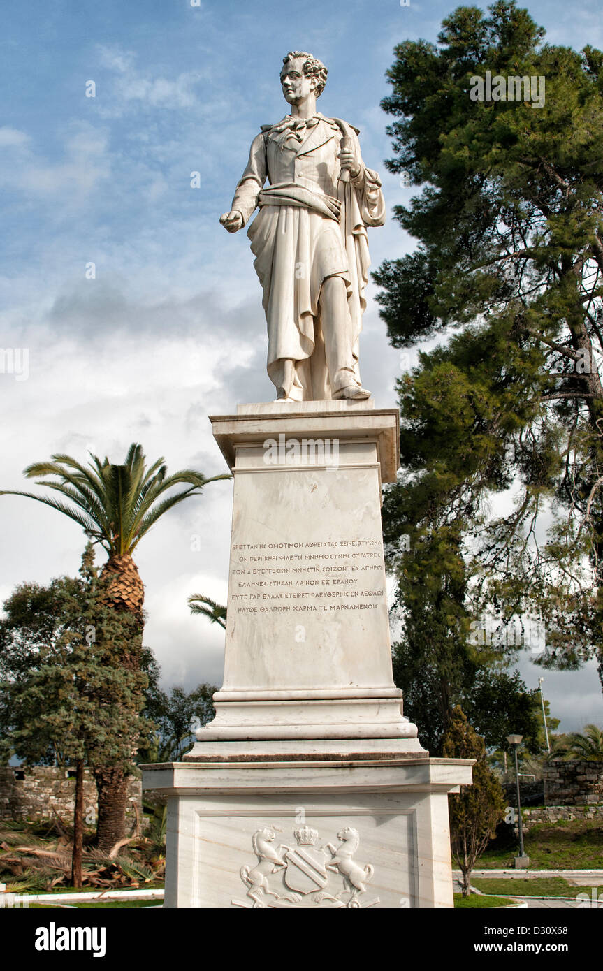 Statue of Lord Byron in Mesolonghi, Greece Stock Photo