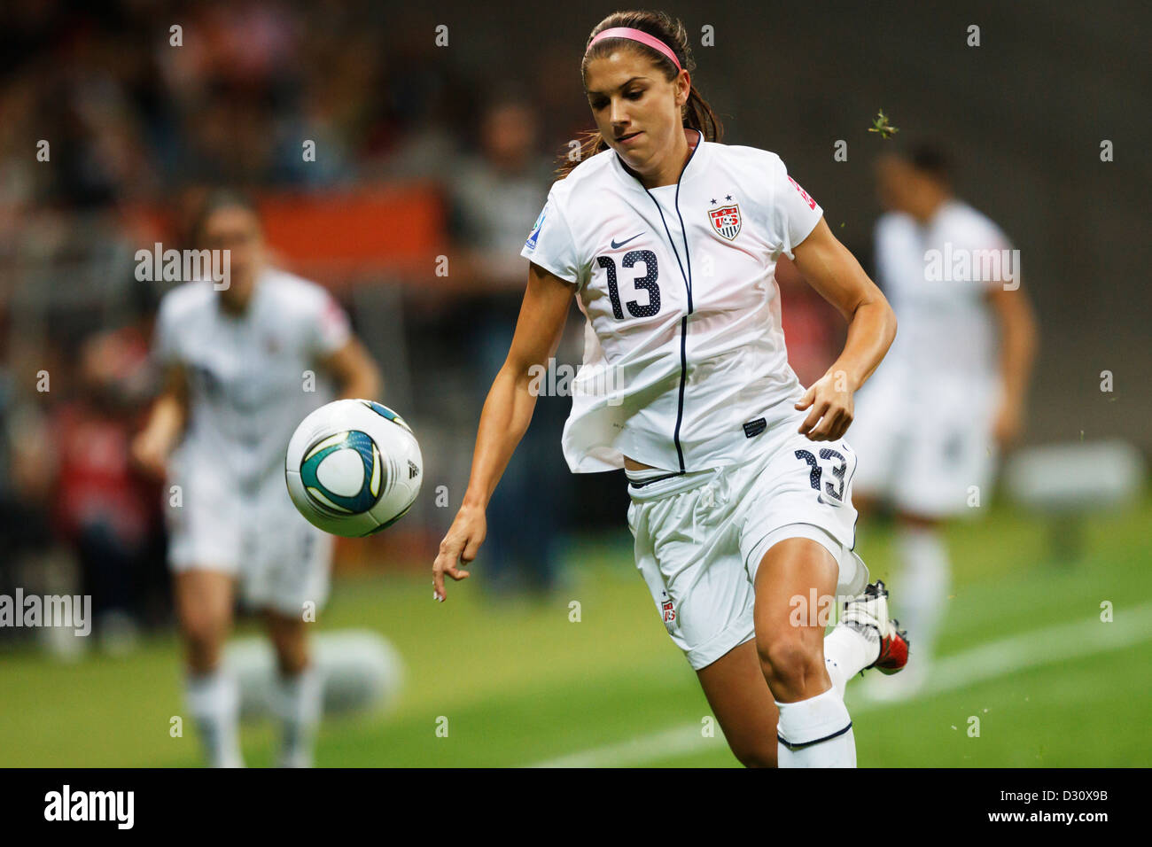 Alex Morgan of the United States chases the ball during the FIFA Women's World Cup final against Japan. Stock Photo