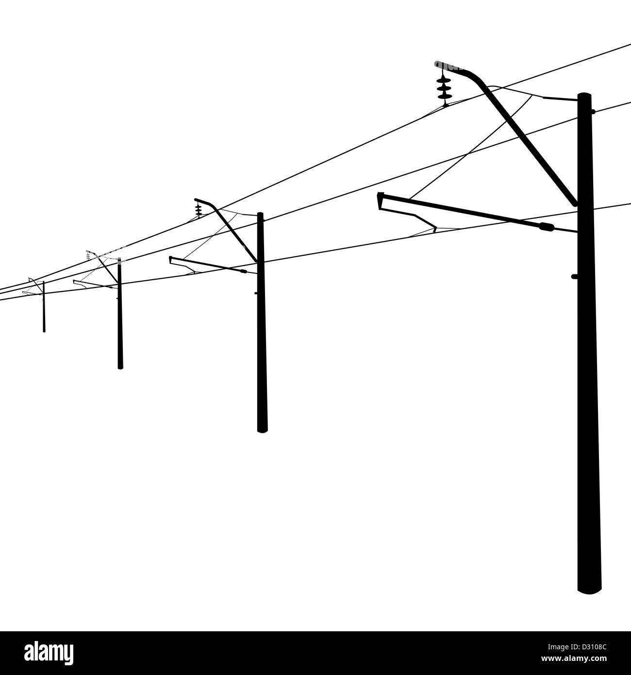 Railroad overhead lines. Contact wire.  illustration. Stock Photo