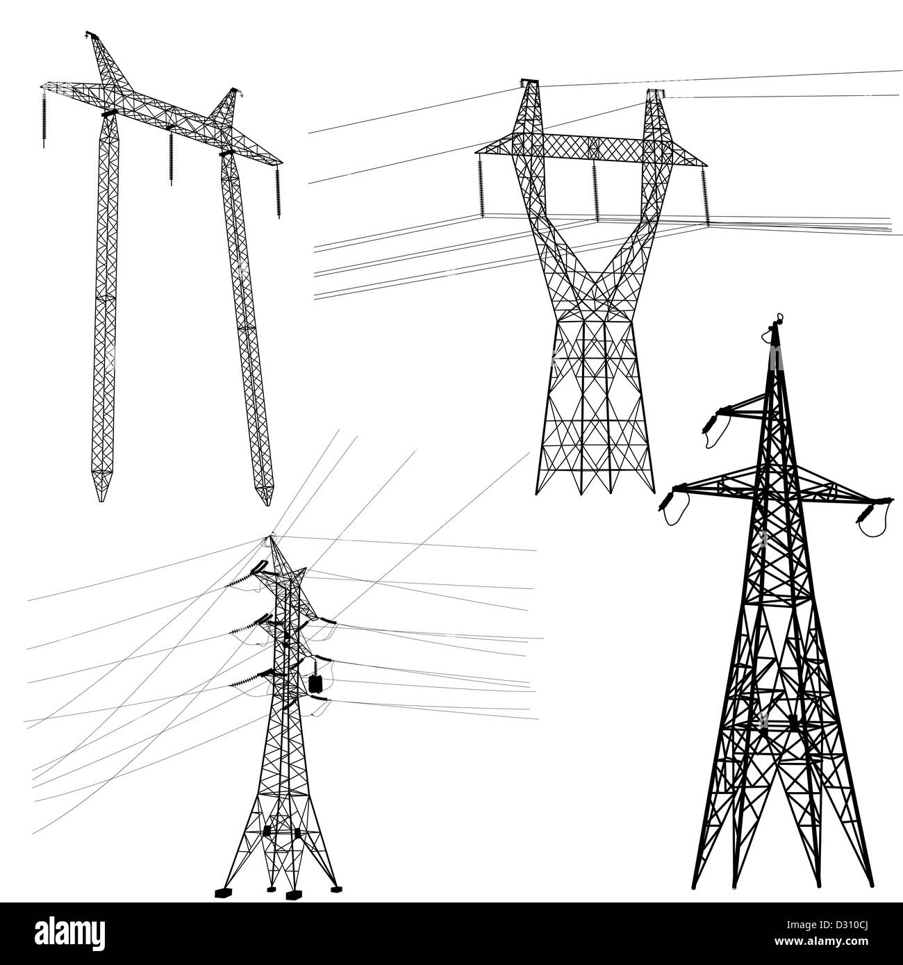 Silhouette Of High Voltage Power Lines Stock Photo Alamy