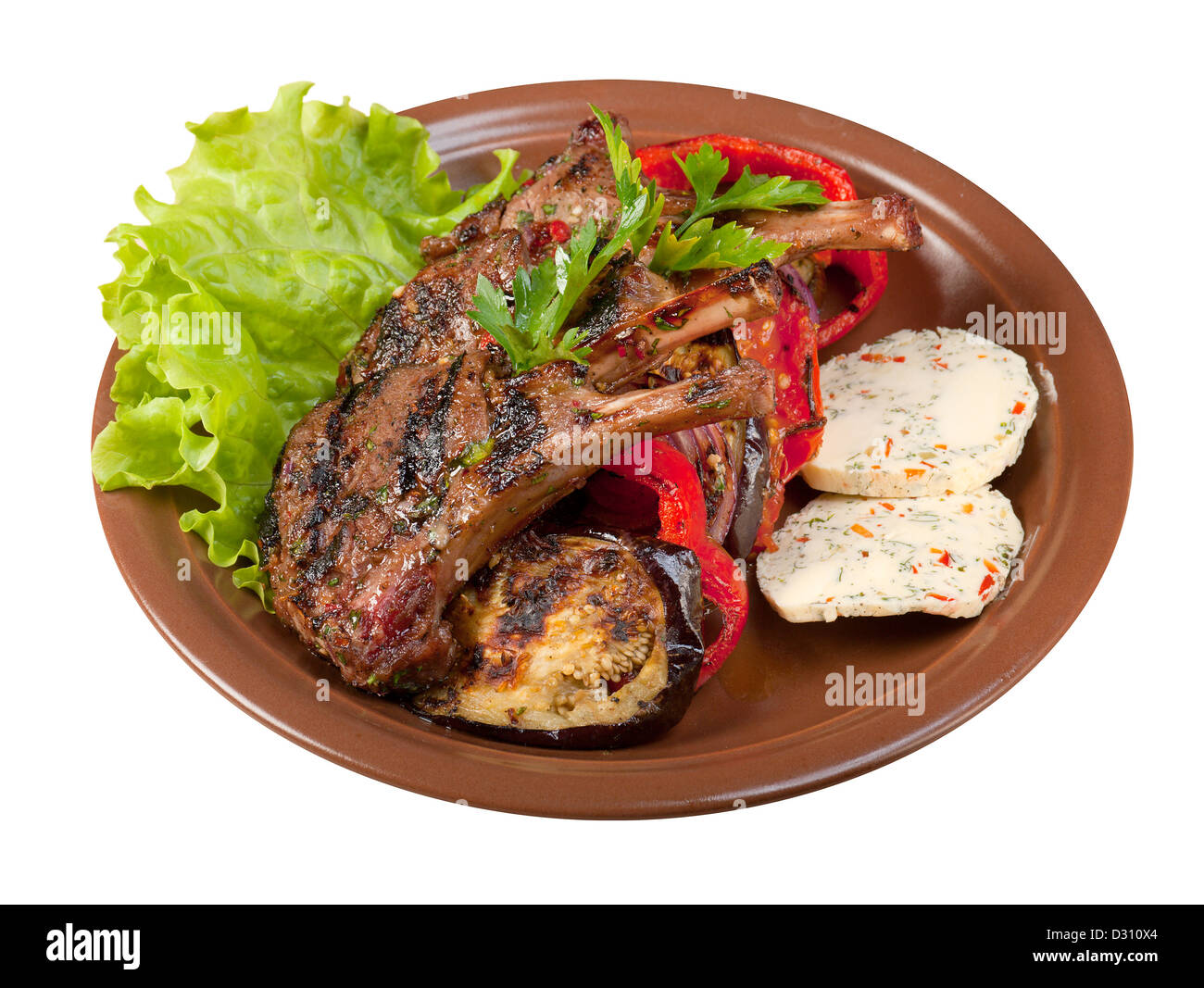 rack of lamb .cooking meat barbecue.isolated on white background Stock