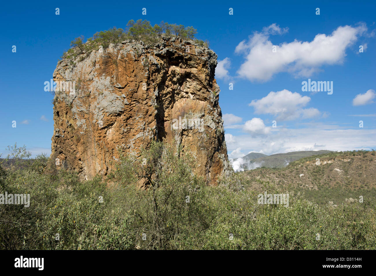 Ol Basta rock tower, Hell's gate National Park, Naivasha, Kenya Stock Photo