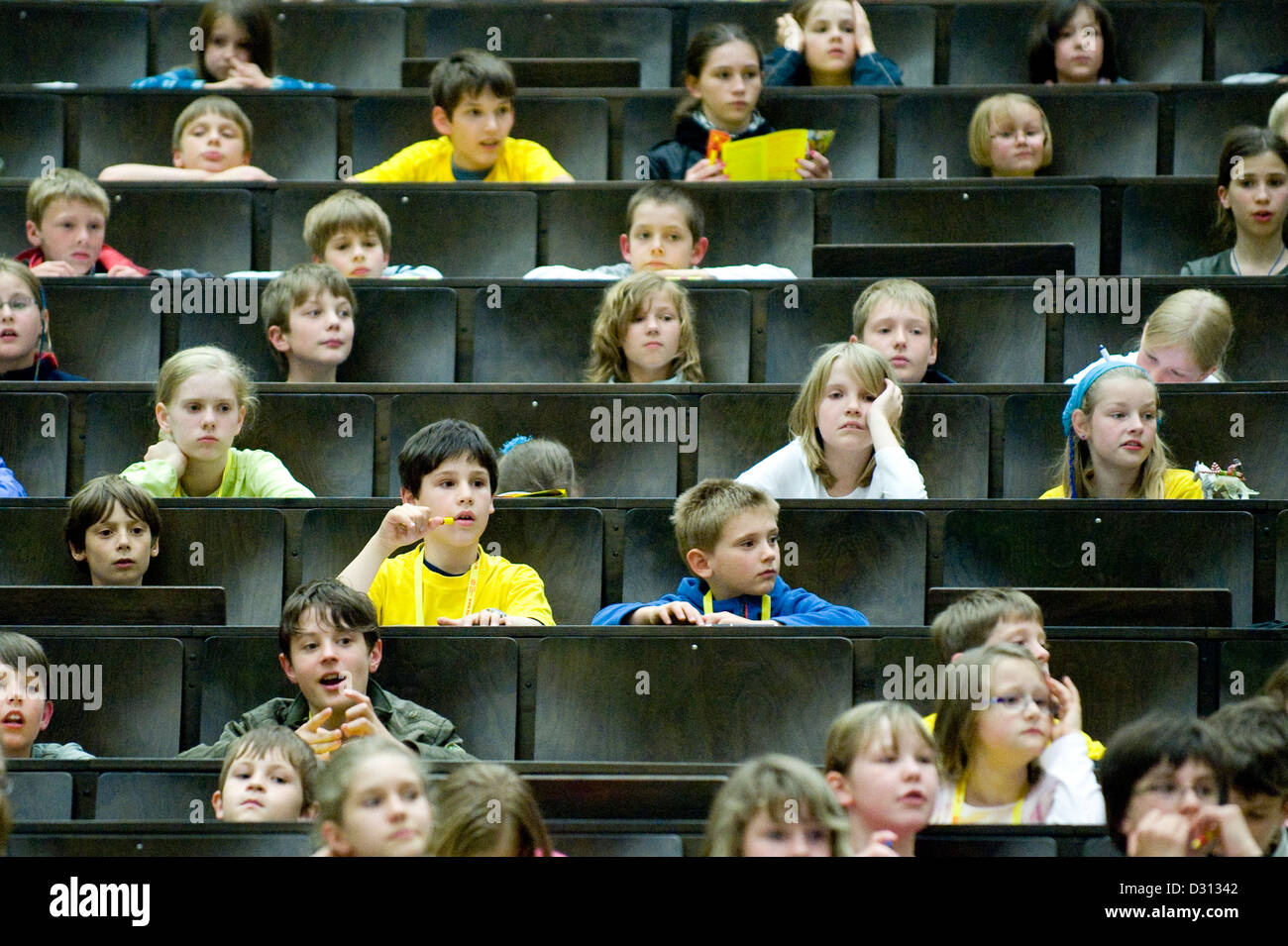 Dresden, Germany, children in the main auditorium of the Technical University Dresden Stock Photo