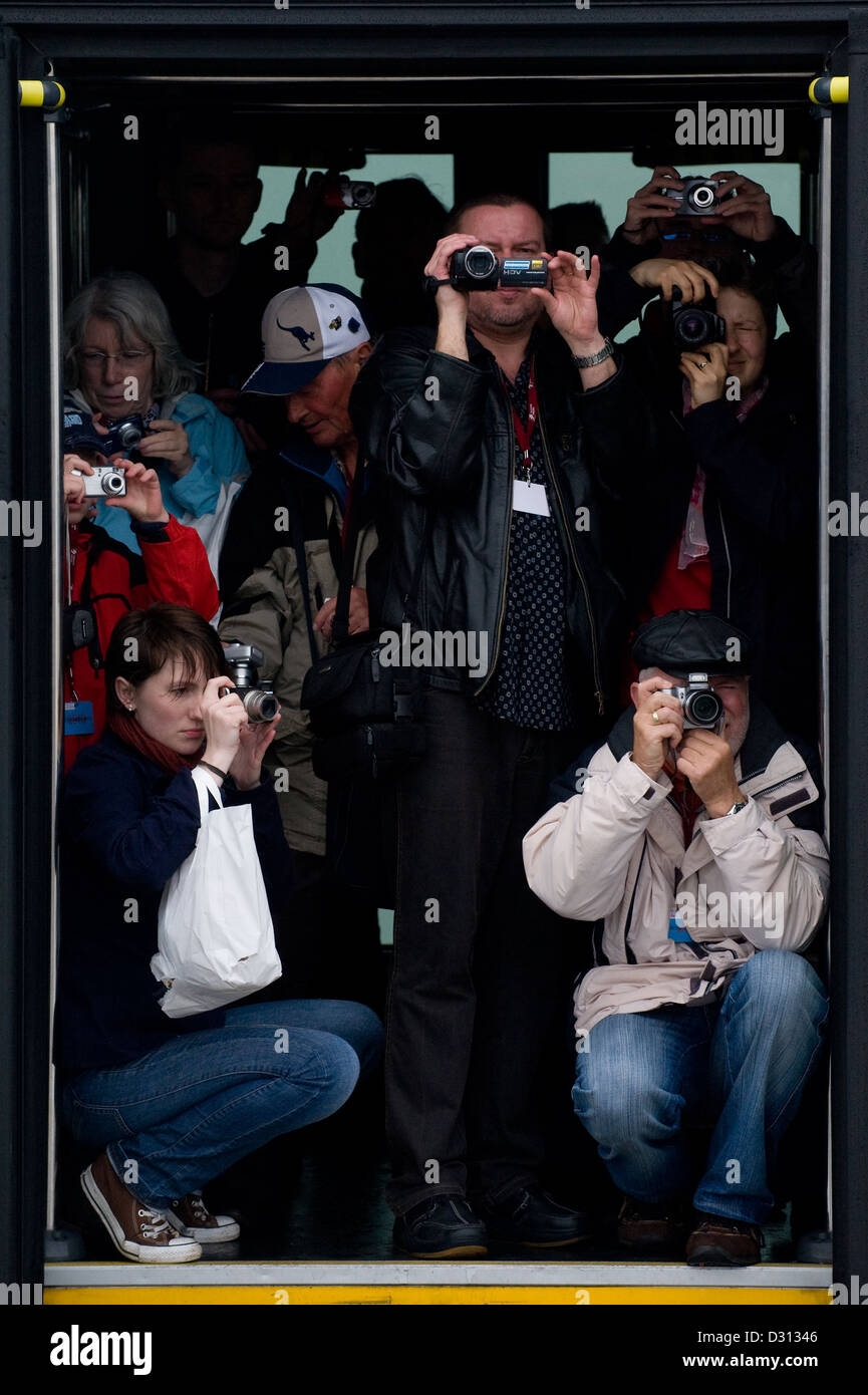 Dresden, Germany, photographing people out of a bus Stock Photo