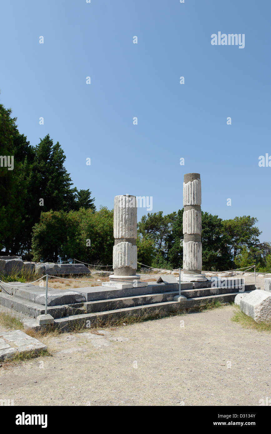 View of the two upright columns of the 4th century Ionic order Temple of Asklepios. Asklepieion  Kos Greece. Stock Photo
