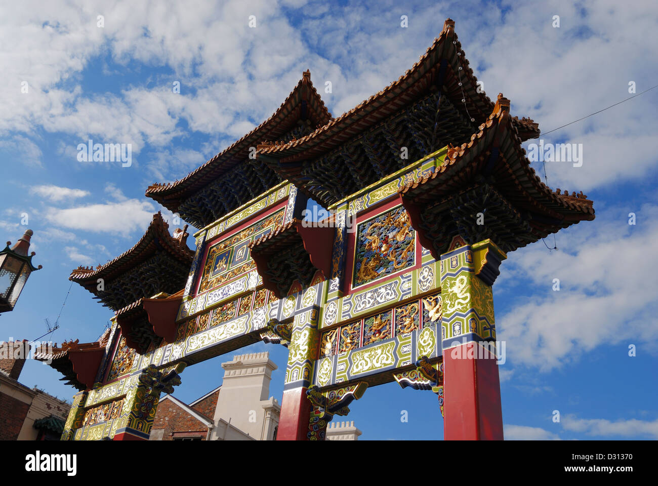 Detail on the Chinese Arch in Nelson Street, Chinatown, Liverpool. Stock Photo