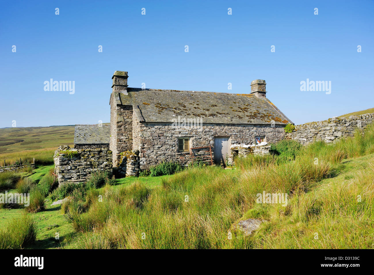 Isolated farmhouse in the heart of the Welsh upland moorland known as Migneint. Stock Photo