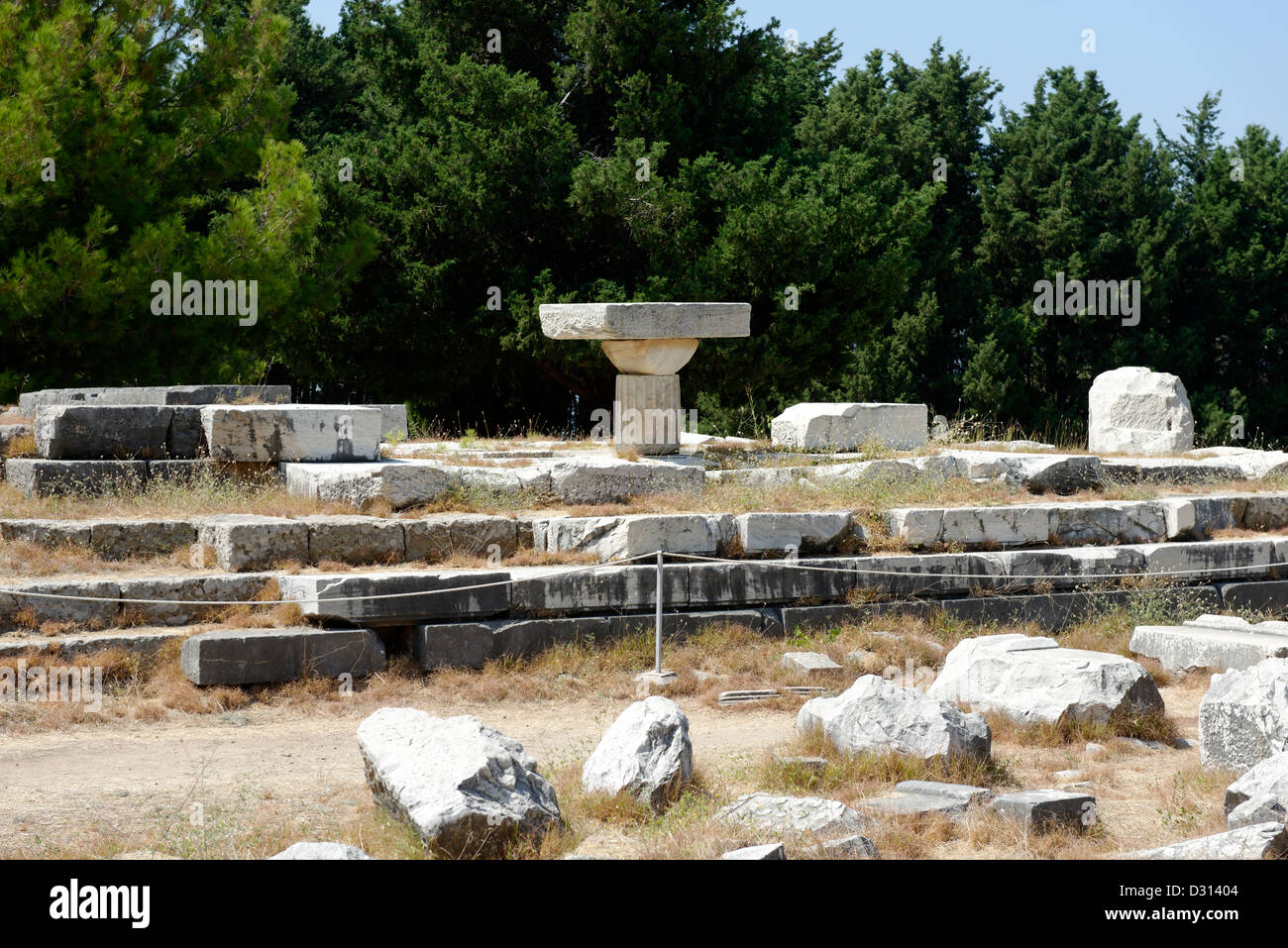 Architectural fragment from the Great Doric temple of Asklepios on the third level terrace.  Asklepieion. Kos  Greece. Stock Photo