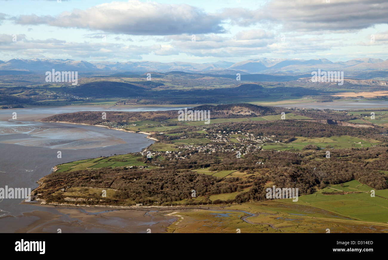 aerial view of Silverdale and in the background Arnside and the Cumbrian hills Stock Photo