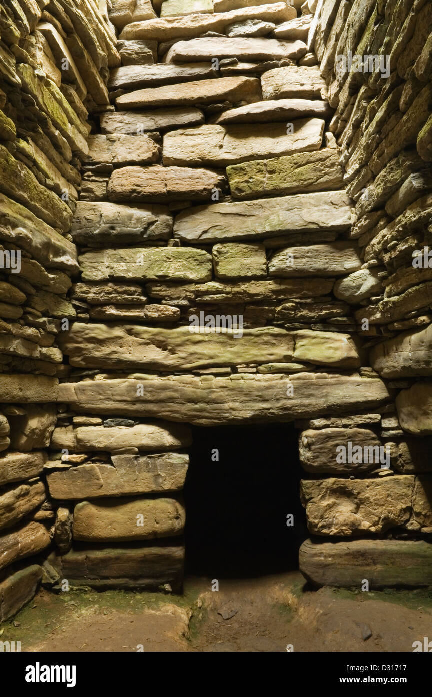 Interior of the Quoyness chambered cairn on the island of Sanday, Orkney Islands, Scotland. Stock Photo