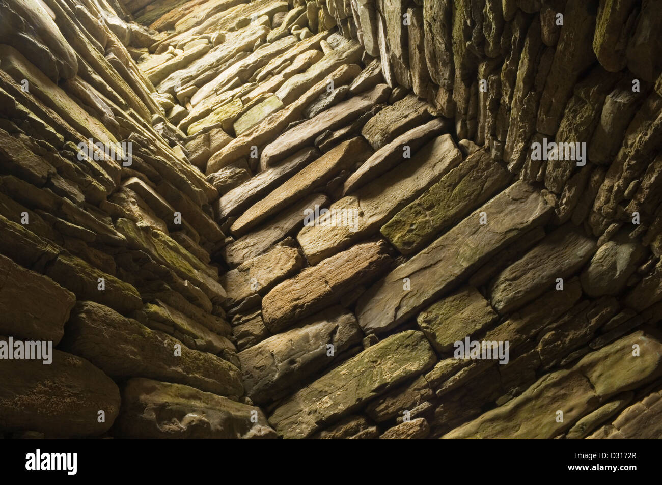 The interior of the Quoyness chambered cairn on the island of Sanday, Orkney Islands, Scotland. Stock Photo
