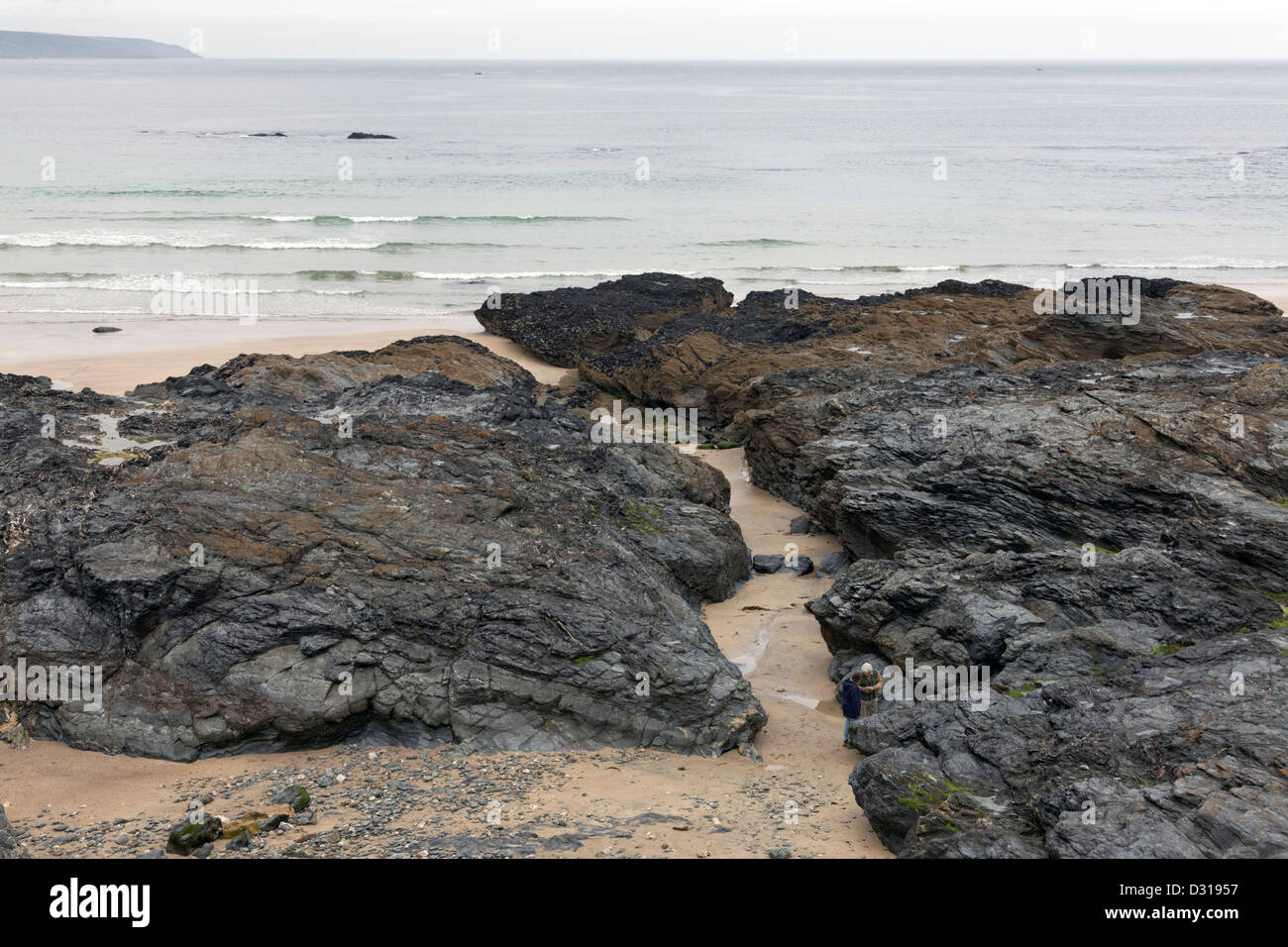 Large rocks on the Godrevy Head beach, Cornwall Stock Photo