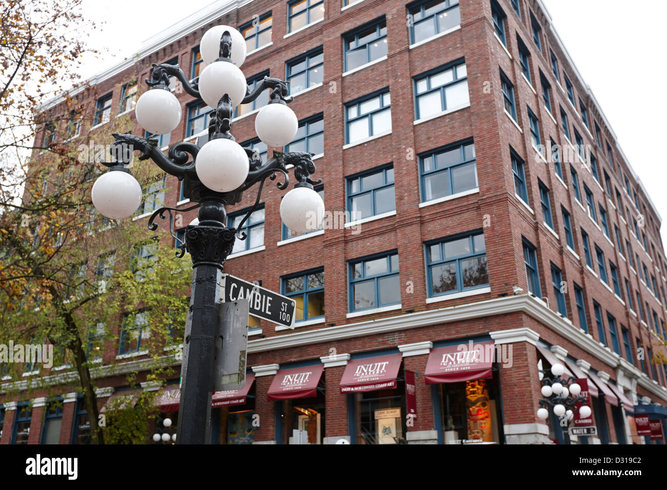 ornate streetlights in historic gastown district of Vancouver BC Canada Stock Photo