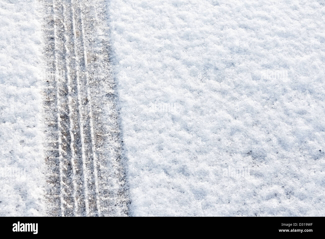 tyre tracks imprinted into fresh snow a great background for rallies or four wheel drive cars Stock Photo