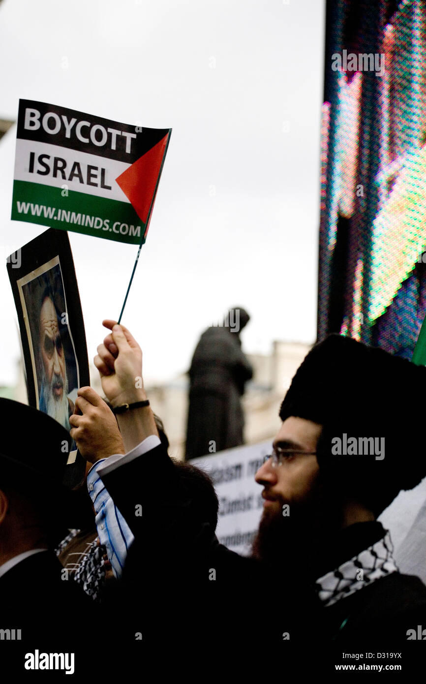 Rabbis against Zionism protesting at an anti Israel demonstration in London, Stock Photo