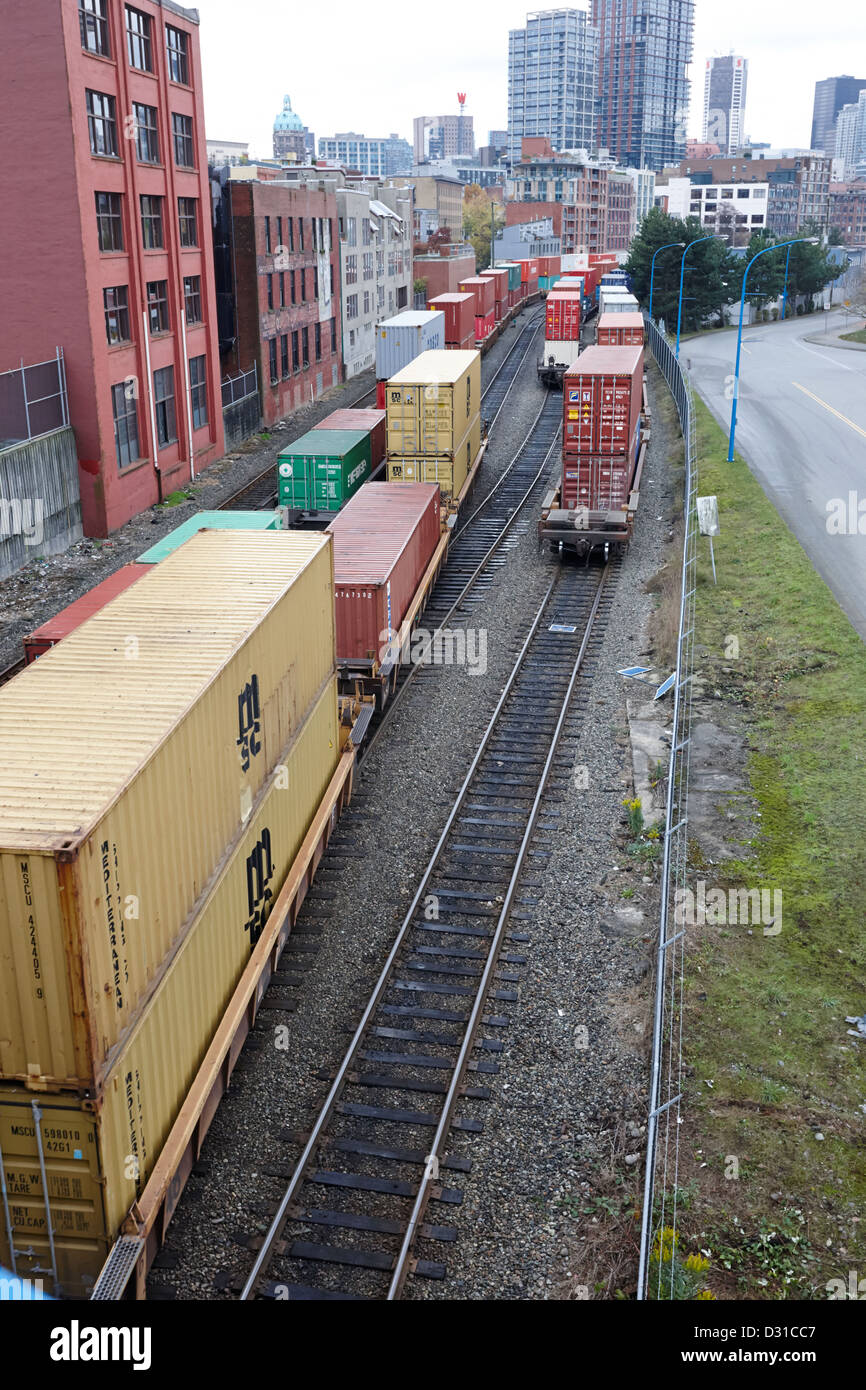 freight train goods tracks Vancouver BC Canada Stock Photo