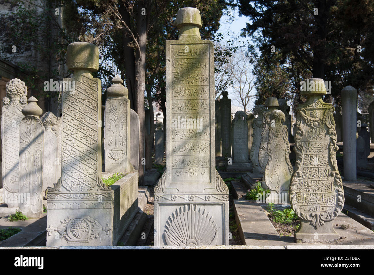 Tombstones in the muslim cemetery, Eyup, Istanbul, Turkey Stock Photo