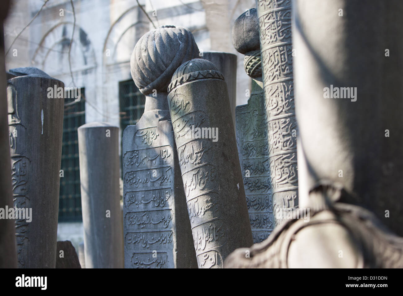 Tombstones in the muslim cemetery, Eyup, Istanbul, Turkey Stock Photo