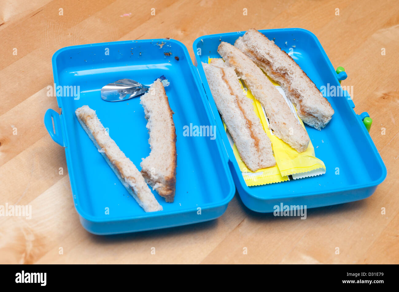 Child's school lunchbox eaten Stock Photo Alamy