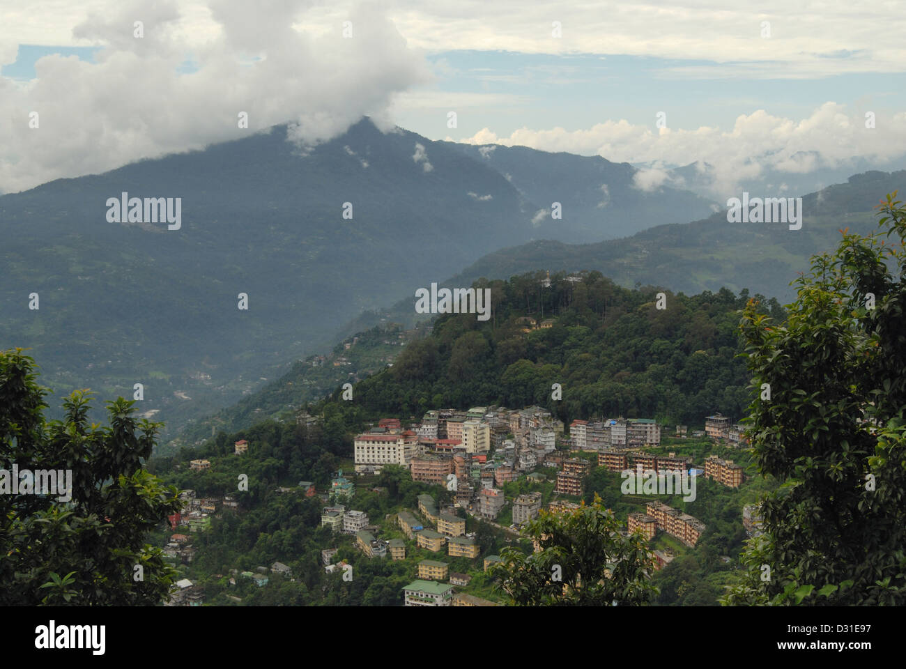 General-View of one of the hills at Gangtok (Sikkim). Showing small houses on the slopes. Stock Photo