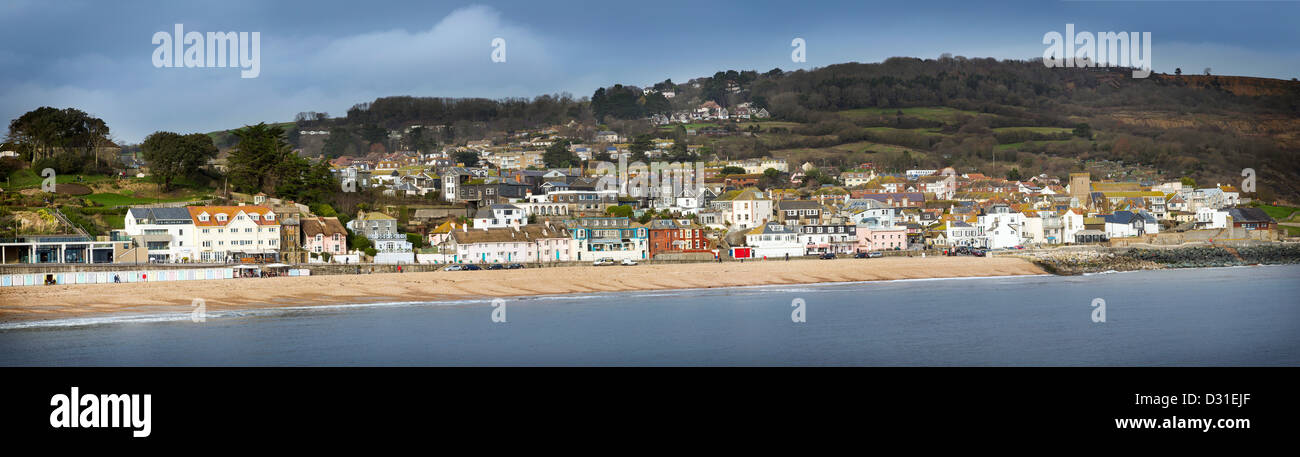 A view of Lyme Regis taken from The Cobb across the Lyme Bay. Stock Photo