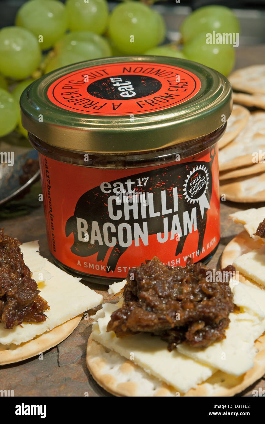 Chilli bacon jam, an unusual smoky, sweetsavoury relish made by Eat 17, London, UK. 2013 Stock
