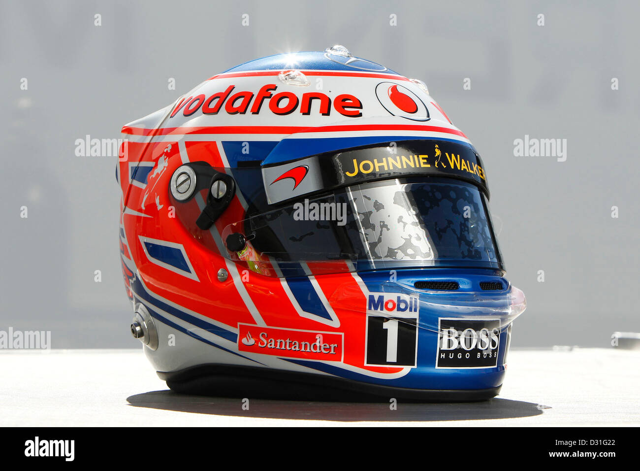 Jerez, Spain. 6th February 2013. Motorsports: FIA Formula One World Championship 2013, F1 Test Jerez, Test day 2, helmet of  Jenson Button (GBR, Vodafone McLaren Mercedes). Credit:  dpa picture alliance / Alamy Live News Stock Photo